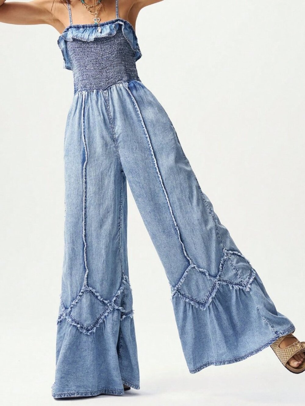 Blue Casual Women's Woven Denim Jumpsuit